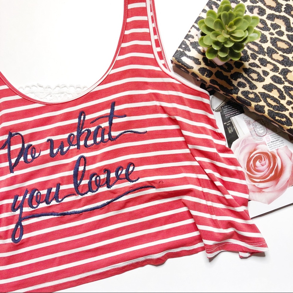 Graphic Red Stripe Crop Top "Do What You Love"